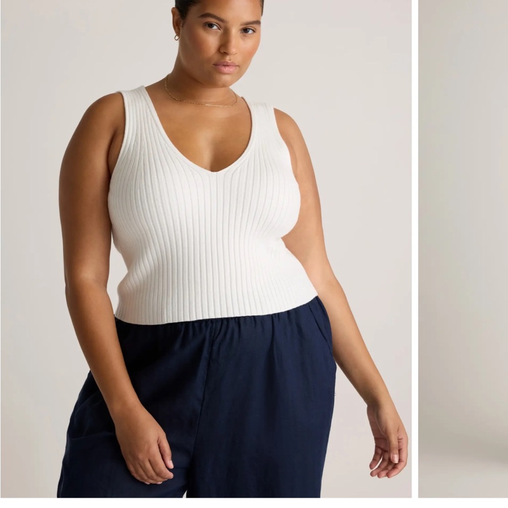 White Ribbed Knit Tank Top